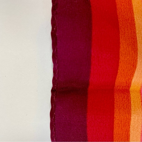 Vintage 1990s Burgundy Pink Orange Red Striped Silk Scarf Square 21x21” - Picture 8 of 9